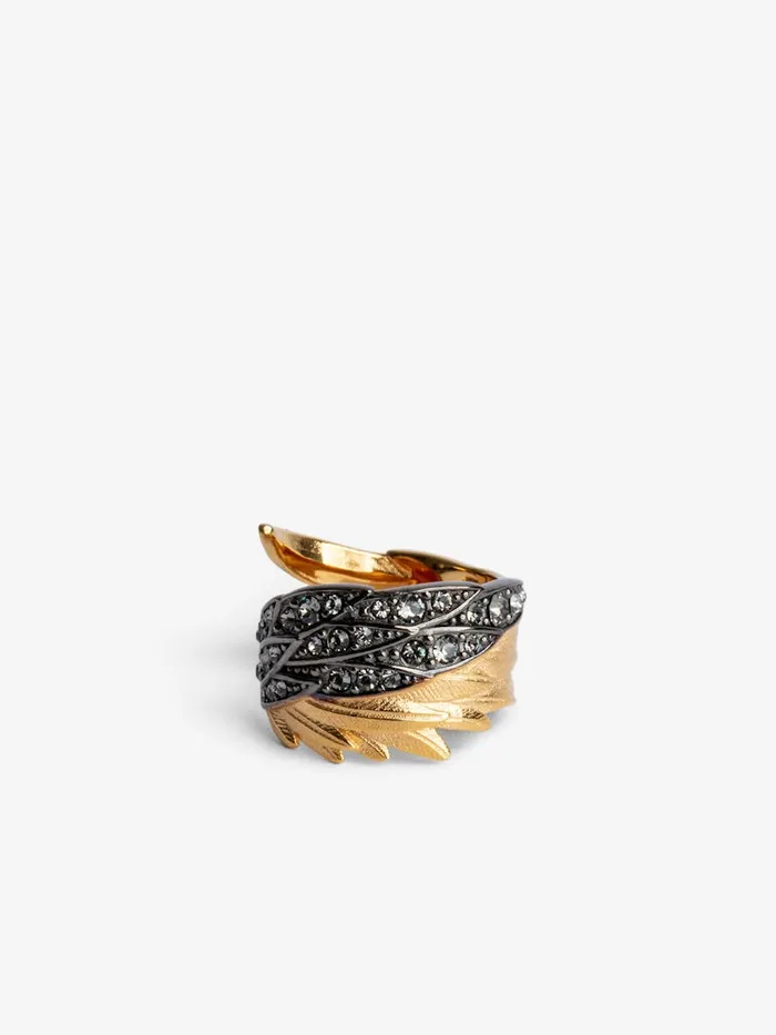 Women Zadig and Voltaire Jewelry Rock Feather Ring Old Gold