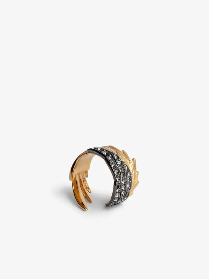 Women Zadig and Voltaire Jewelry Rock Feather Ring Old Gold