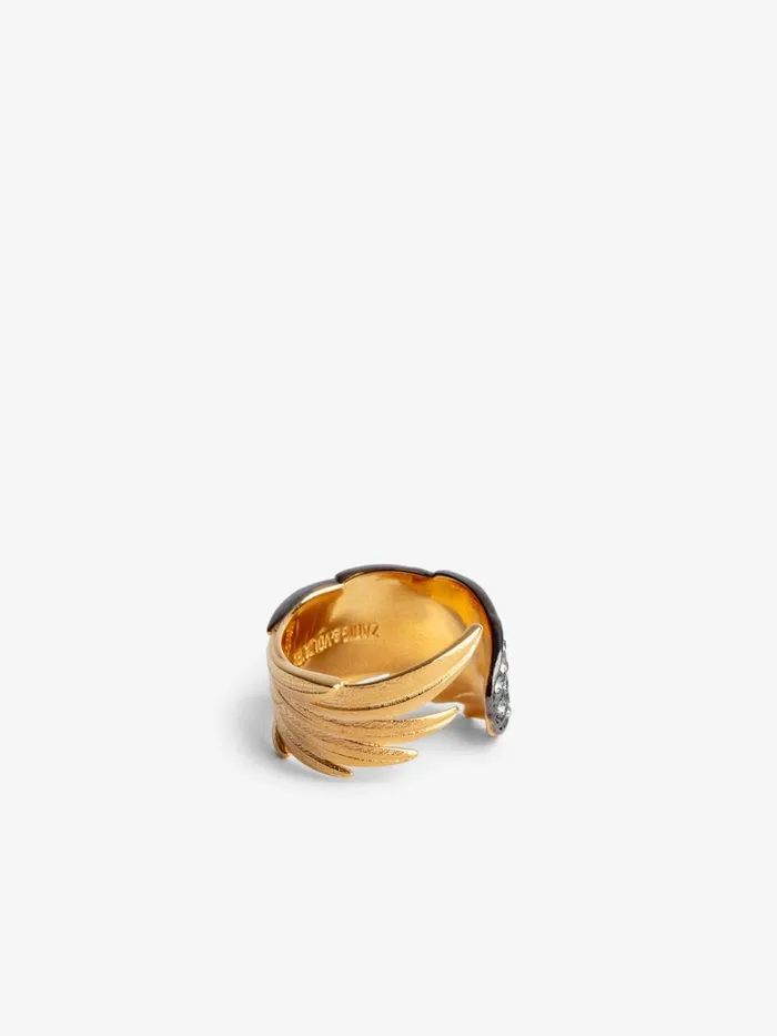 Women Zadig and Voltaire Jewelry Rock Feather Ring Old Gold