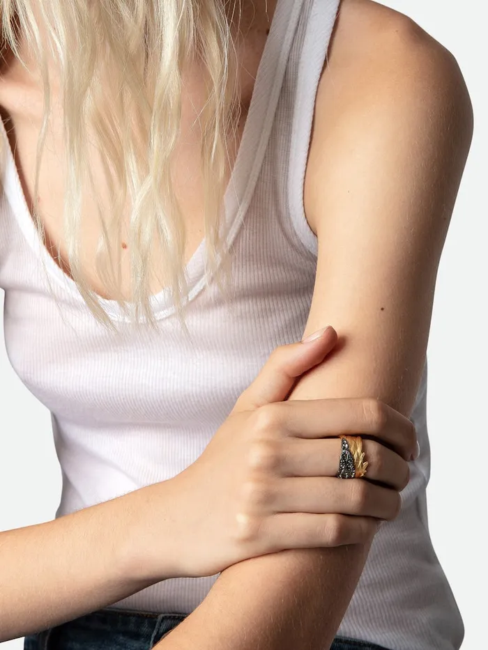 Women Zadig and Voltaire Jewelry Rock Feather Ring Old Gold