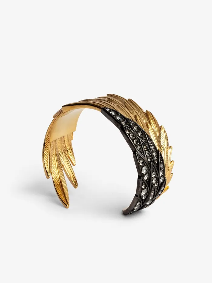 Women Zadig and Voltaire Jewelry Rock Feather Spread Your Wings Bracelet Old Gold