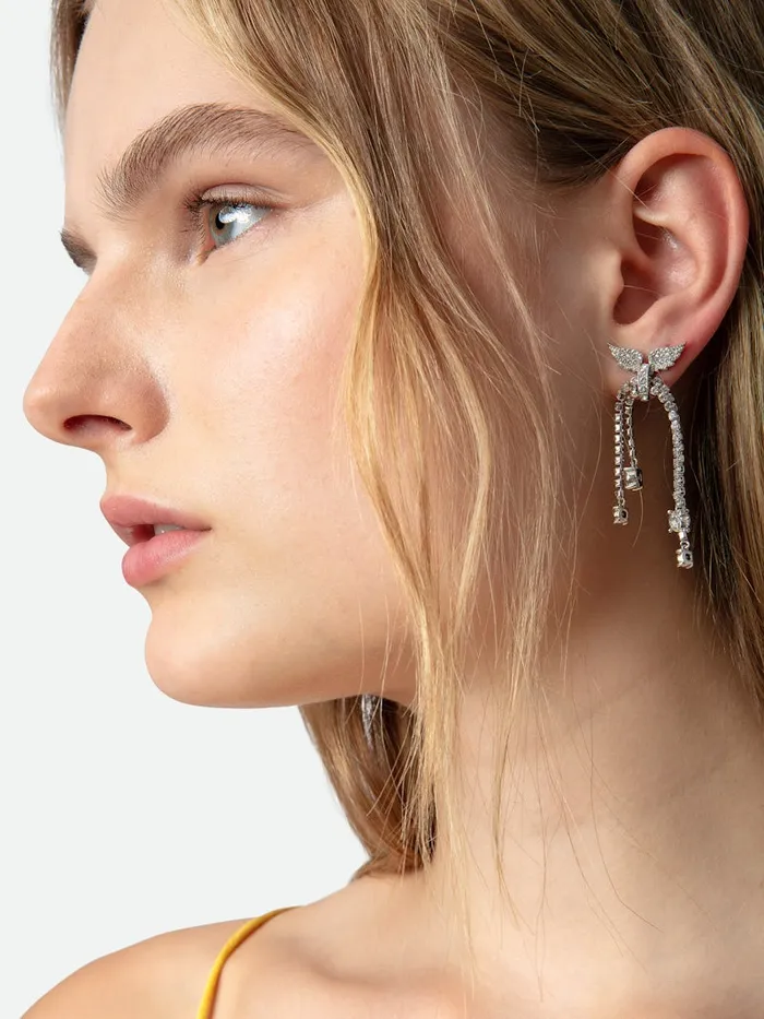 Women Zadig and Voltaire Jewelry Rock Node Earrings Shiny Silver