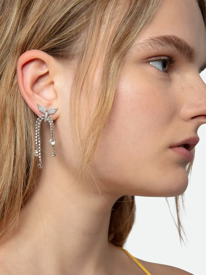 Women Zadig and Voltaire Jewelry Rock Node Earrings Shiny Silver