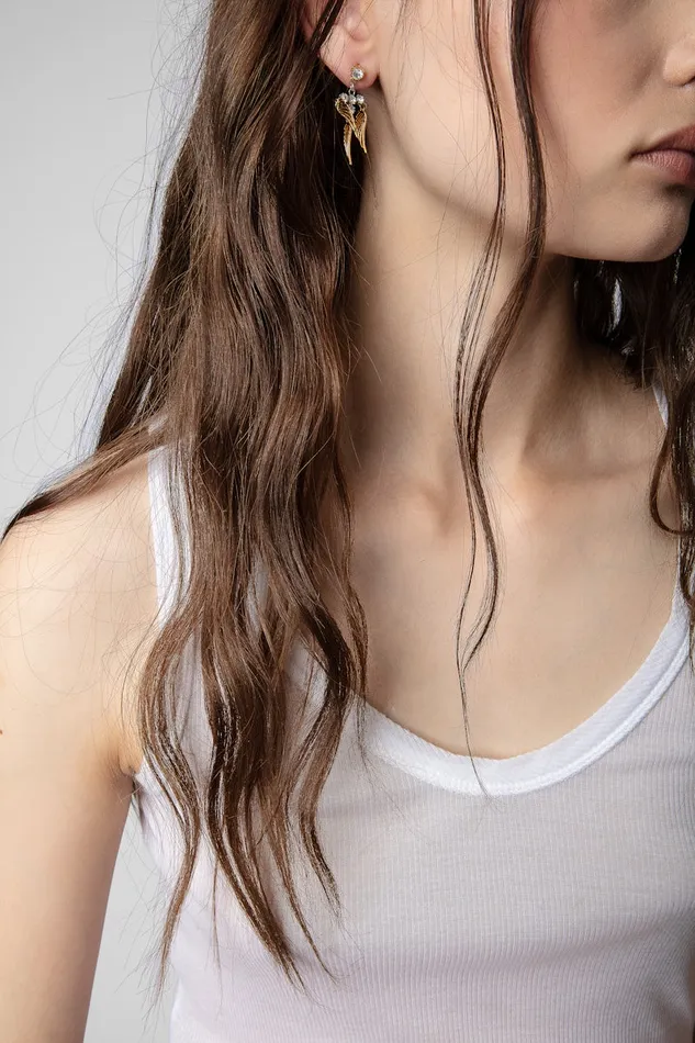 Women Zadig and Voltaire Jewelry Rock Over Small Earrings Shiny Gold