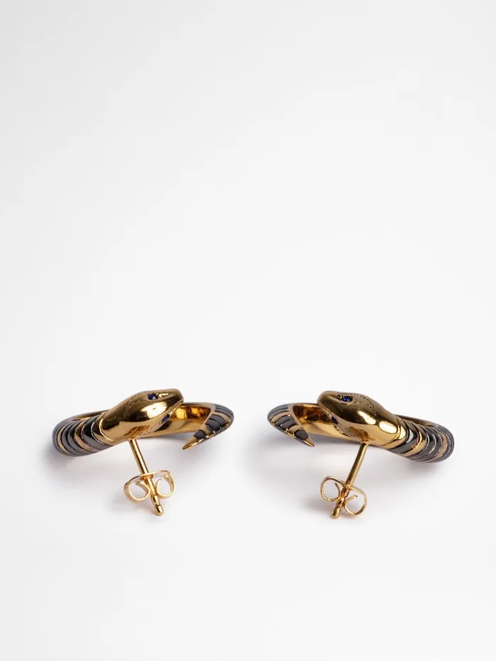 Women Zadig and Voltaire Jewelry Snake Hoop Earrings Shiny Gold