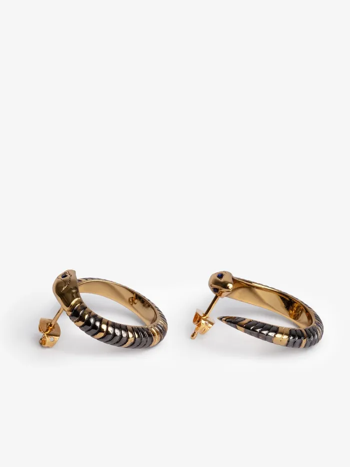 Women Zadig and Voltaire Jewelry Snake Hoop Earrings Shiny Gold
