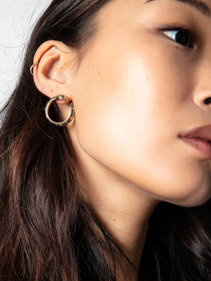 Women Zadig and Voltaire Jewelry Snake Hoop Earrings Shiny Gold