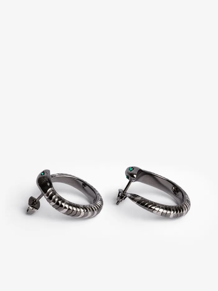 Women Zadig and Voltaire Jewelry Snake Hoop Earrings Shiny Silver