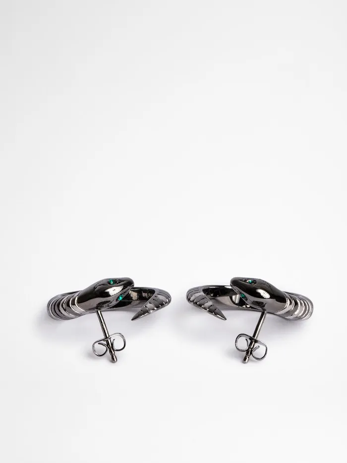 Women Zadig and Voltaire Jewelry Snake Hoop Earrings Shiny Silver