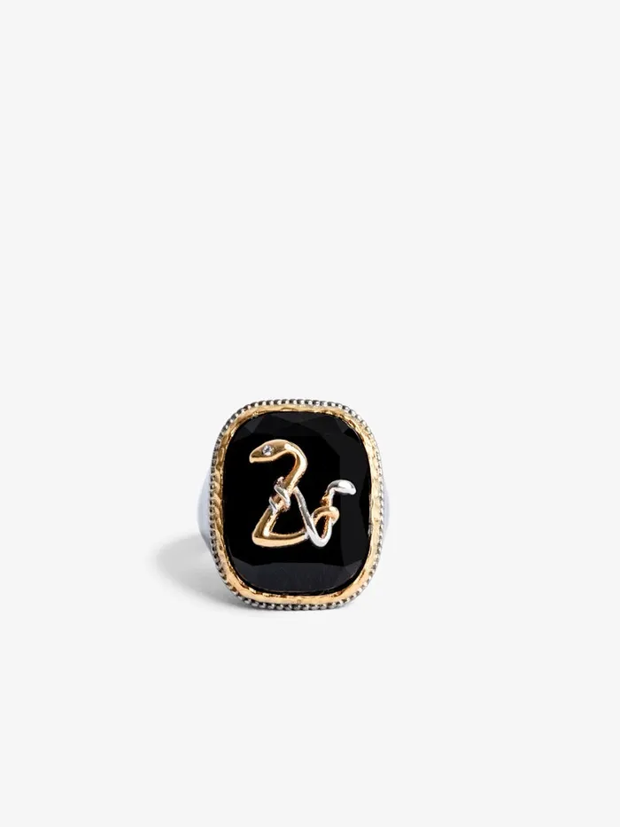 Women Zadig and Voltaire Jewelry ZV Snake Signet Ring Shiny Gun