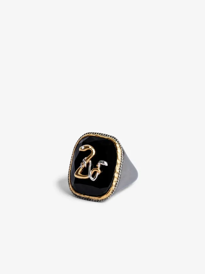 Women Zadig and Voltaire Jewelry ZV Snake Signet Ring Shiny Gun