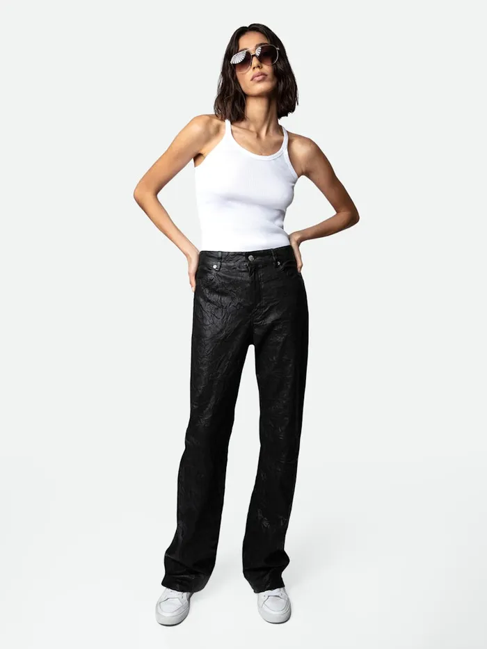 Women Zadig and Voltaire Leather Evy Crinkled Leather Pants Black