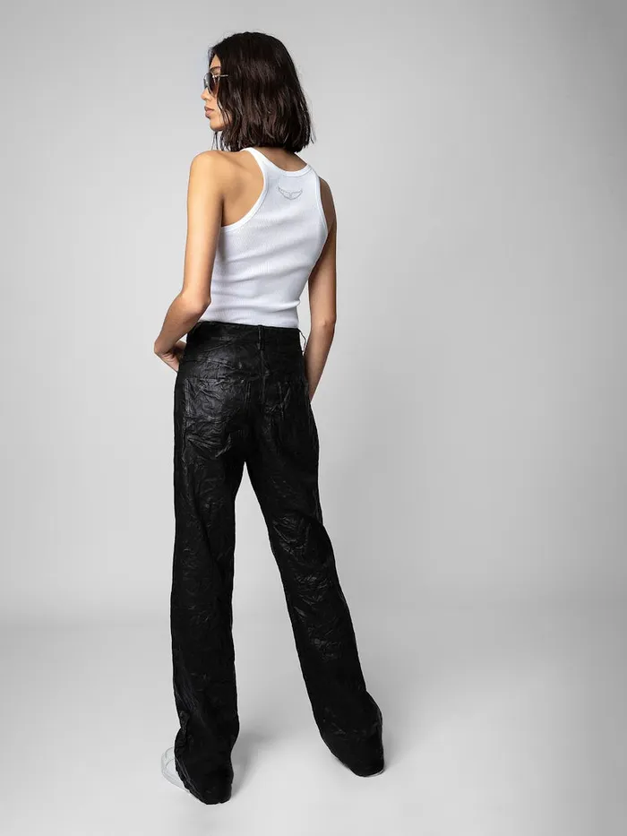 Women Zadig and Voltaire Leather Evy Crinkled Leather Pants Black