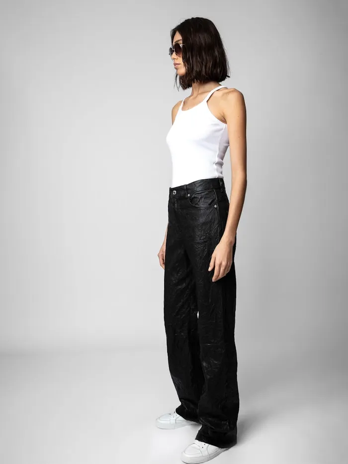 Women Zadig and Voltaire Leather Evy Crinkled Leather Pants Black