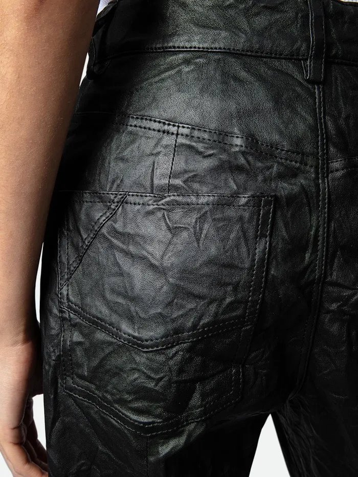 Women Zadig and Voltaire Leather Evy Crinkled Leather Pants Black