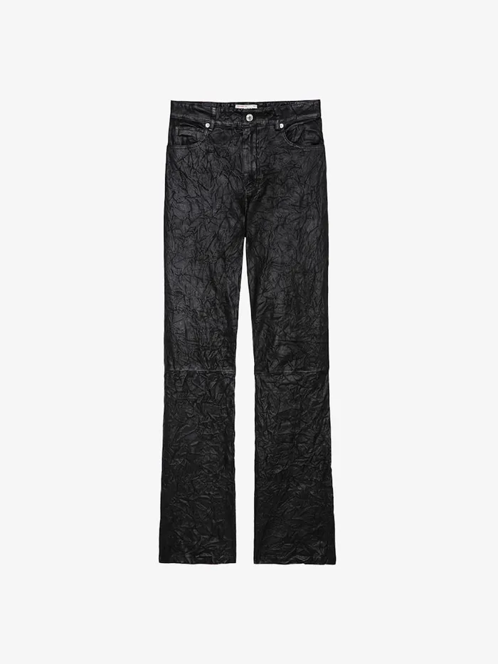 Women Zadig and Voltaire Leather Evy Crinkled Leather Pants Black