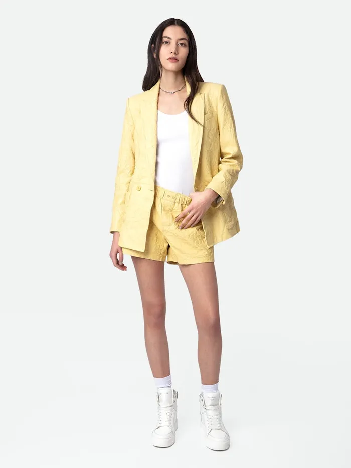 Women Zadig and Voltaire Leather Pax Crinkled Leather Shorts Shea