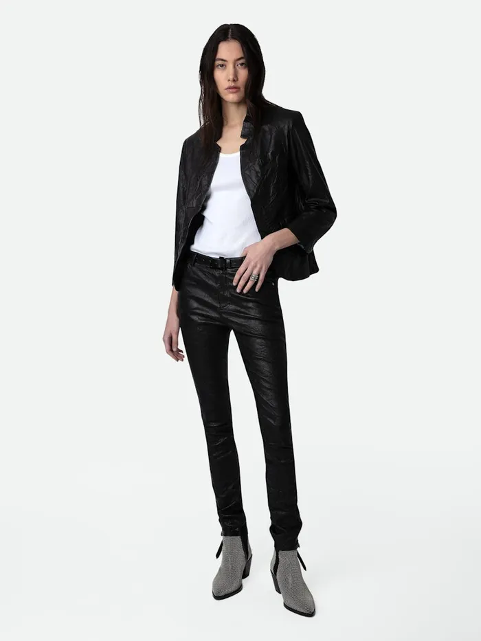 Women Zadig and Voltaire Leather Phlame Crinkled Leather Pants Black