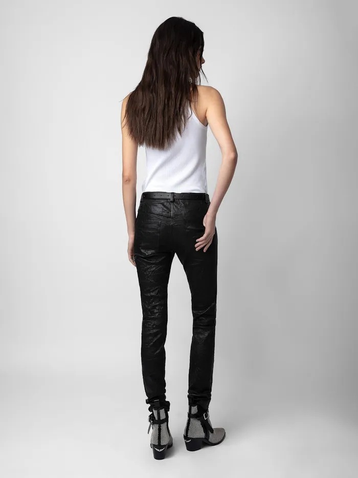 Women Zadig and Voltaire Leather Phlame Crinkled Leather Pants Black