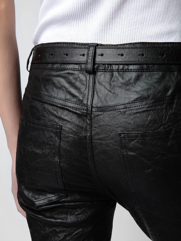 Women Zadig and Voltaire Leather Phlame Crinkled Leather Pants Black