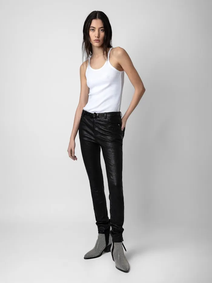 Women Zadig and Voltaire Leather Phlame Crinkled Leather Pants Black