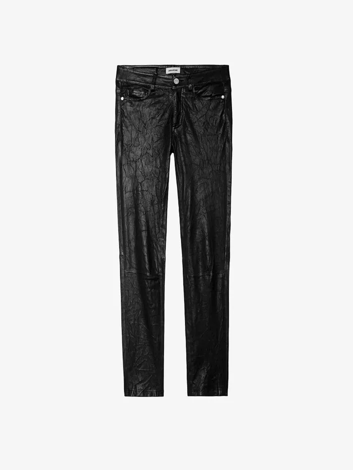 Women Zadig and Voltaire Leather Phlame Crinkled Leather Pants Black