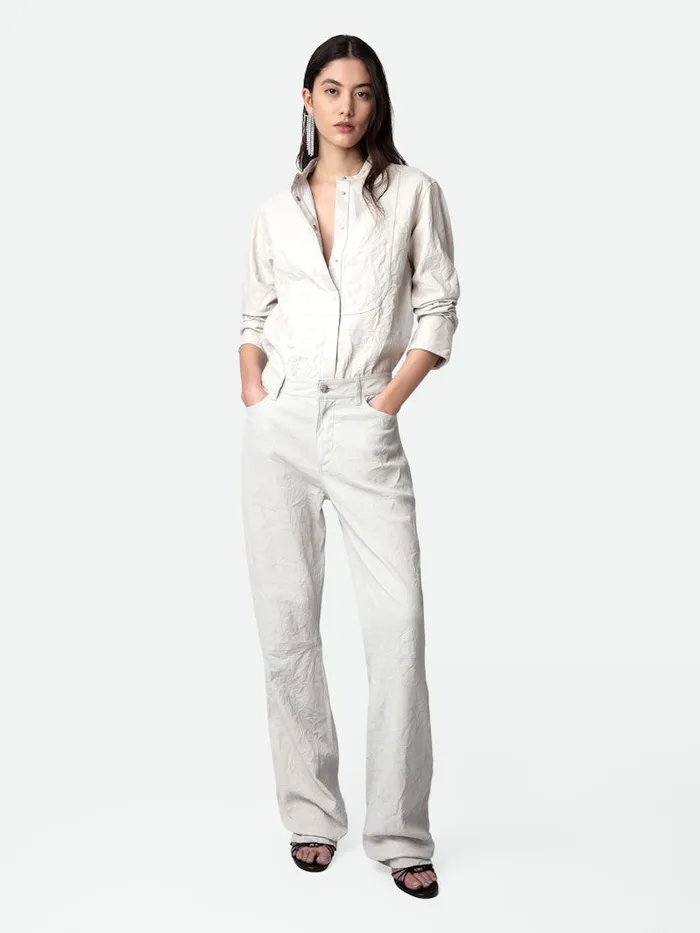 Women Zadig and Voltaire Leather Pistol Crinkled Leather Pants Judo