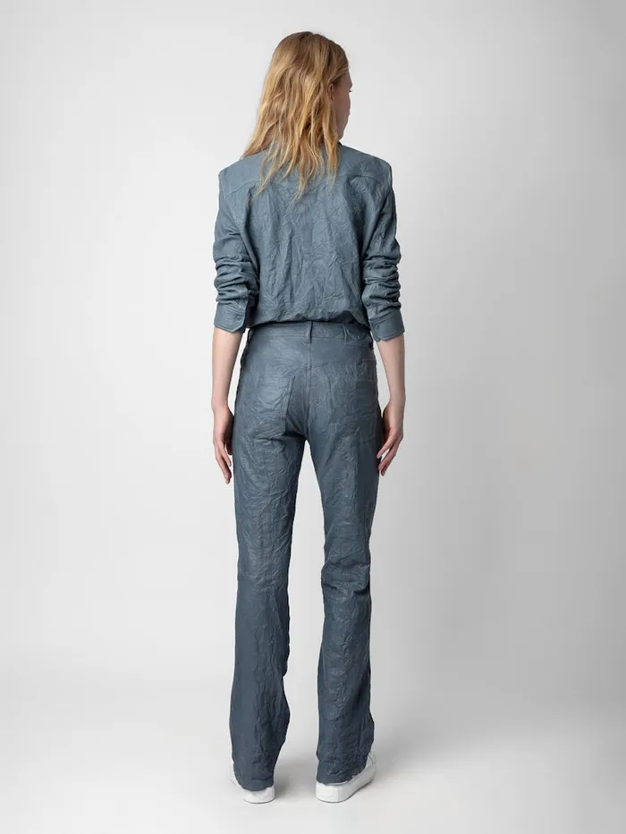 Women Zadig and Voltaire Leather Pistol Crinkled Leather Pants Light Blue