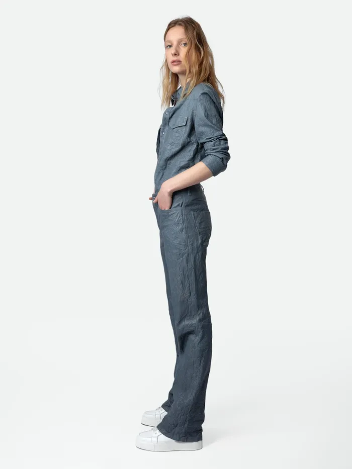 Women Zadig and Voltaire Leather Pistol Crinkled Leather Pants Light Blue