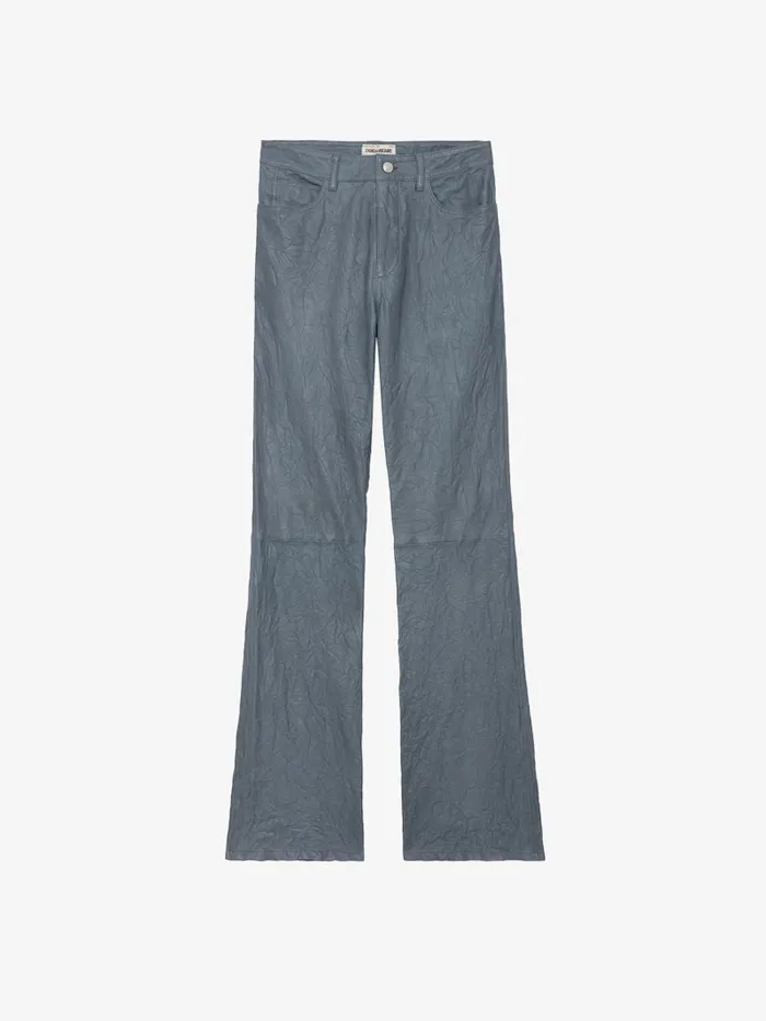 Women Zadig and Voltaire Leather Pistol Crinkled Leather Pants Light Blue