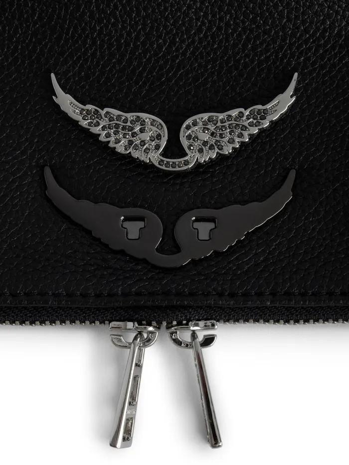 Women Zadig and Voltaire Leather Swing Your Wings Rocky Bag Noir Silver
