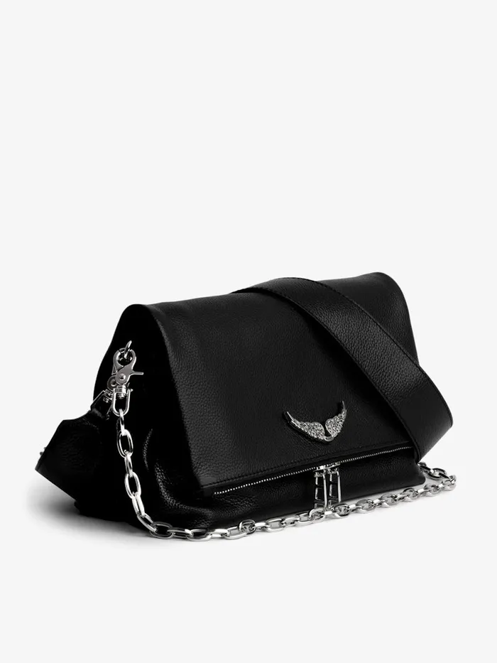 Women Zadig and Voltaire Leather Swing Your Wings Rocky Bag Noir Silver