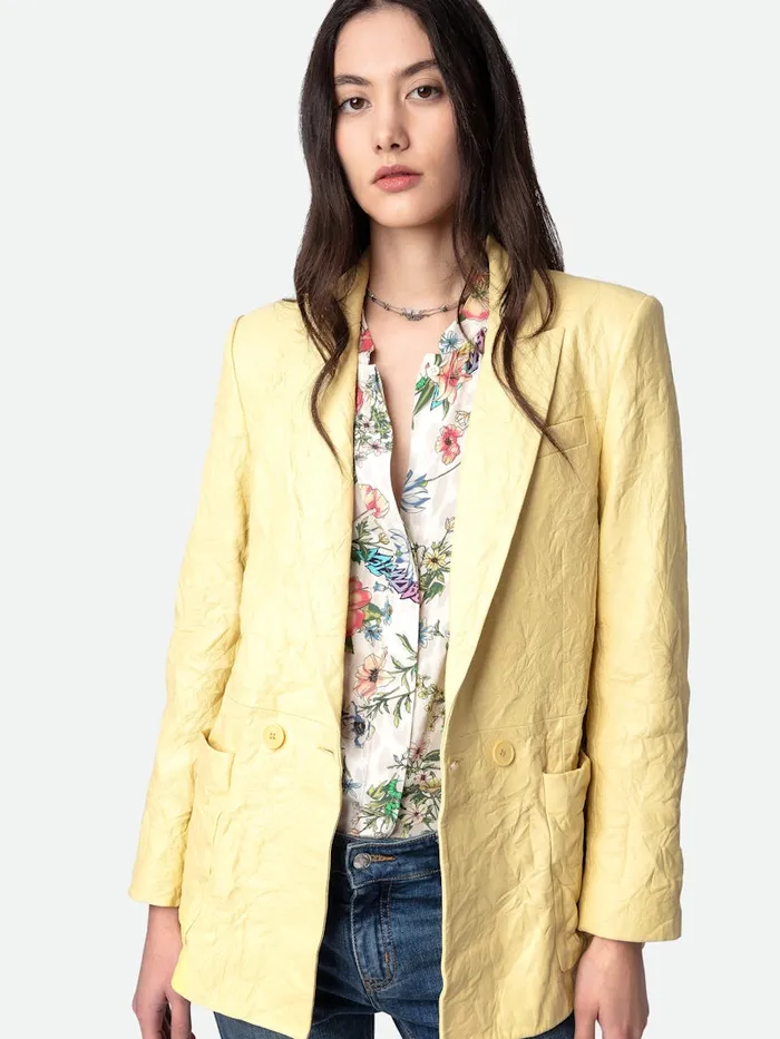 Women Zadig and Voltaire Leather Visko Crinkled Leather Blazer Shea