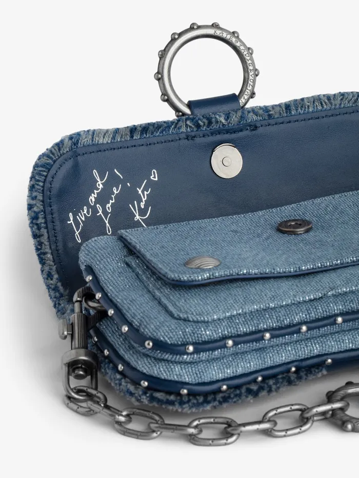 Women Zadig and Voltaire Mini Bags Kate Wallet Denim Glitter Bag Storm