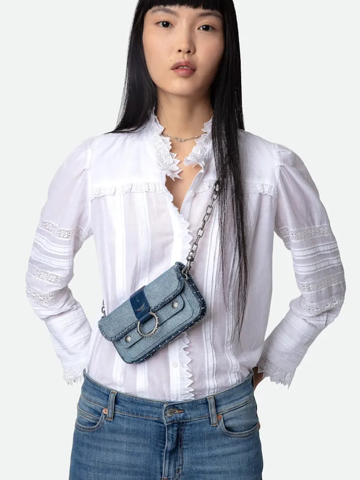 Women Zadig and Voltaire Mini Bags Kate Wallet Denim Glitter Bag Storm