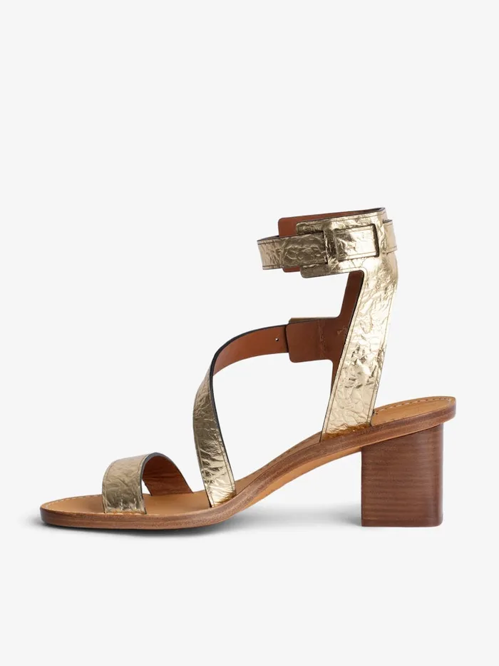 Women Zadig and Voltaire Pumps and Sandals Cecilia Crinkled Caprese Sandals Gold