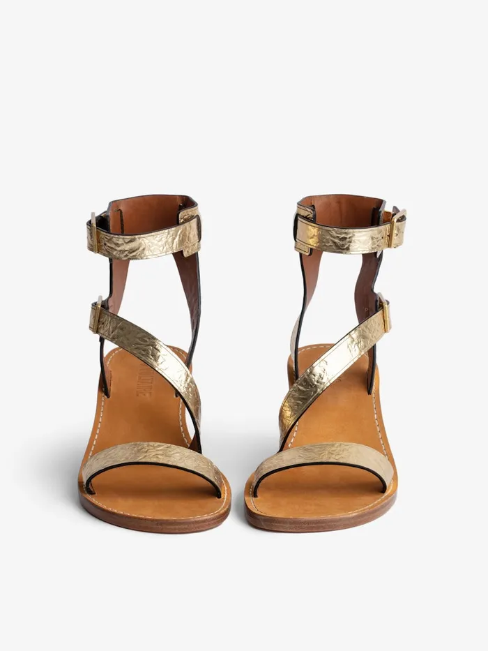 Women Zadig and Voltaire Pumps and Sandals Cecilia Crinkled Caprese Sandals Gold