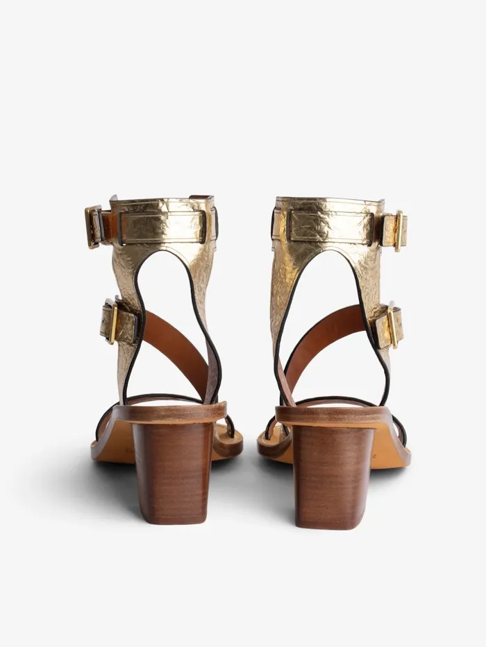Women Zadig and Voltaire Pumps and Sandals Cecilia Crinkled Caprese Sandals Gold