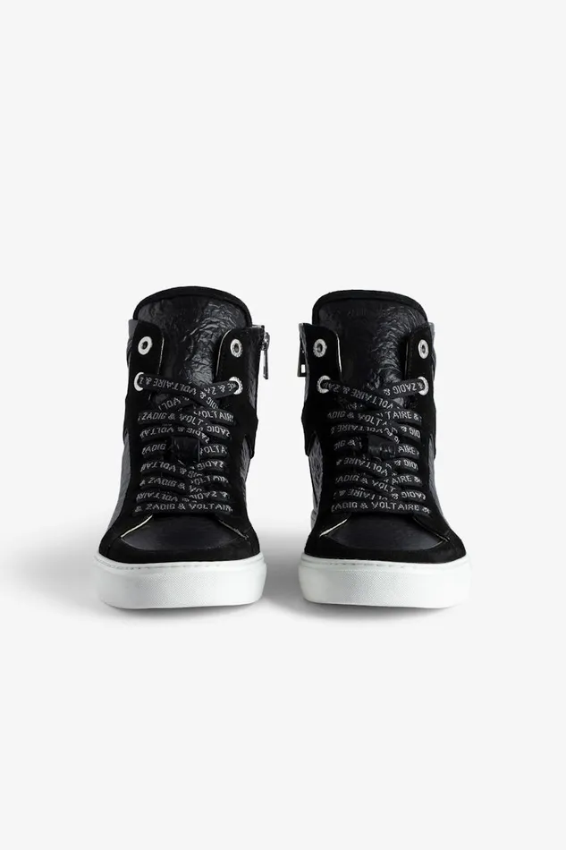 Women Zadig and Voltaire Sneakers ZV1747 High Flash HighTop Crinkled Sneakers Black