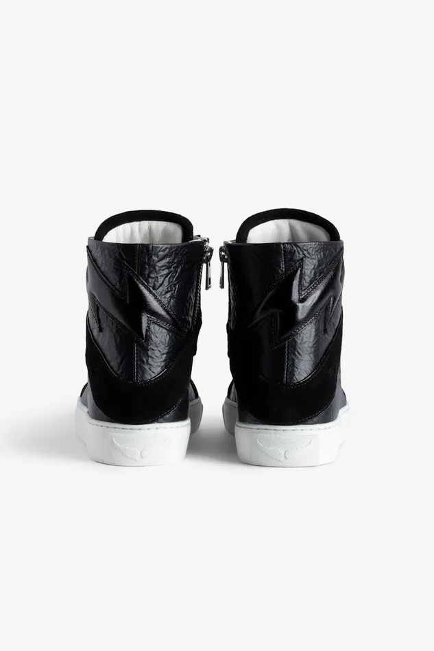 Women Zadig and Voltaire Sneakers ZV1747 High Flash HighTop Crinkled Sneakers Black