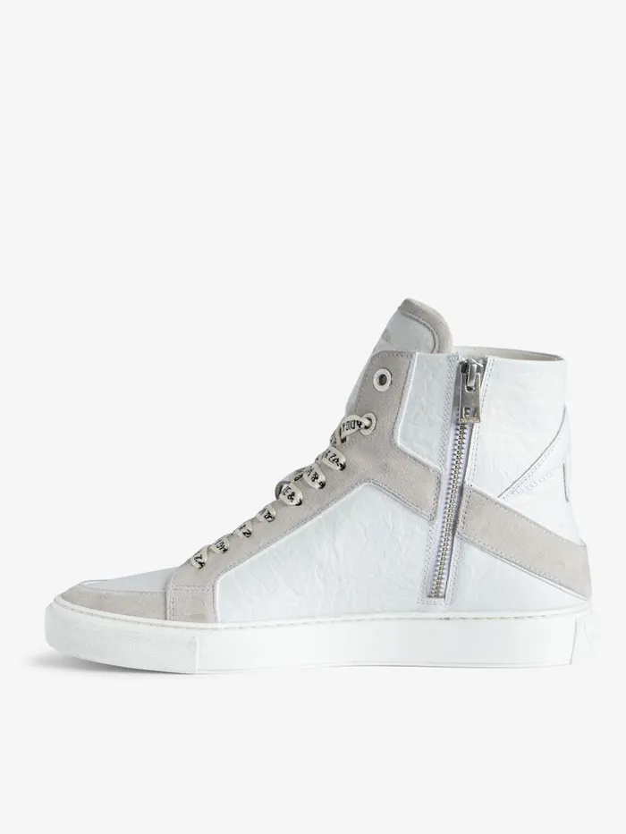 Women Zadig and Voltaire Sneakers ZV1747 High Flash HighTop Crinkled Sneakers White
