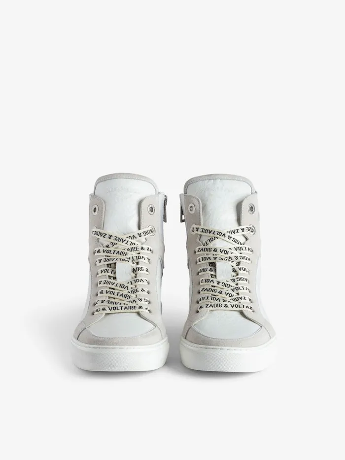 Women Zadig and Voltaire Sneakers ZV1747 High Flash HighTop Crinkled Sneakers White