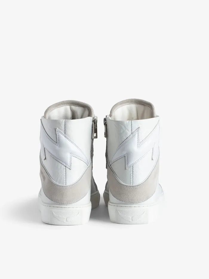 Women Zadig and Voltaire Sneakers ZV1747 High Flash HighTop Crinkled Sneakers White