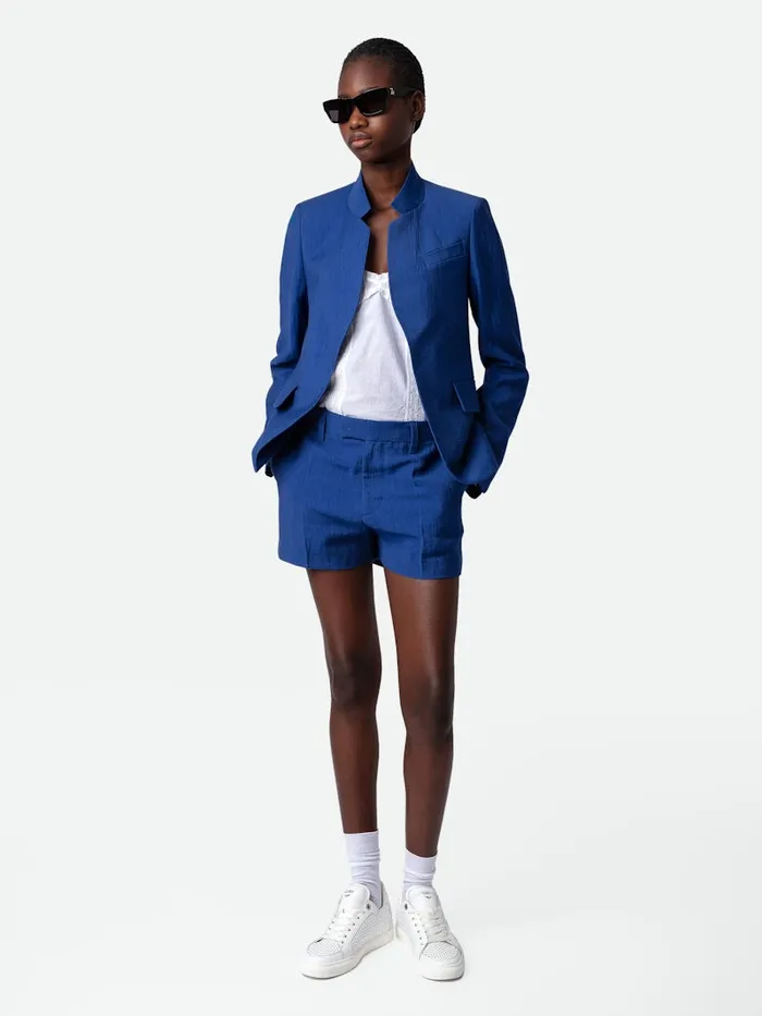 Women Zadig and Voltaire Suiting Please Linen Shorts Deep Sea