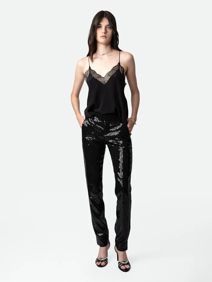 Women Zadig and Voltaire Suiting Prune Sequin Pants Black