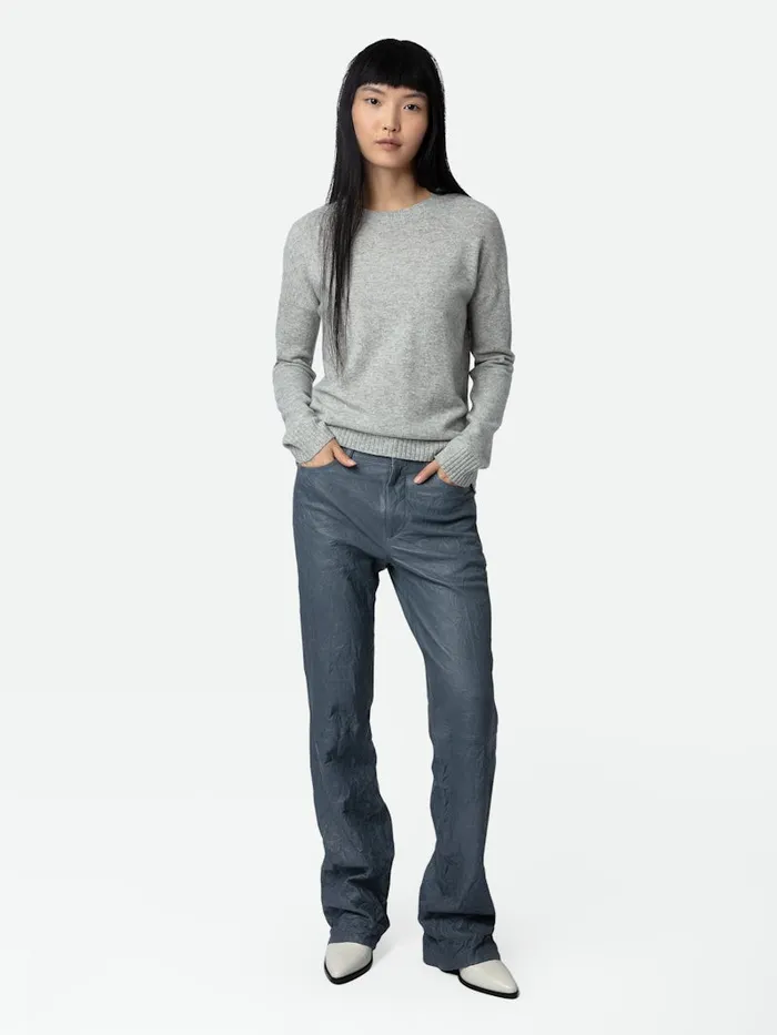 Women Zadig and Voltaire Sweaters and Cardigans Cici Patch Cashmere Sweater Gris Chine Clair