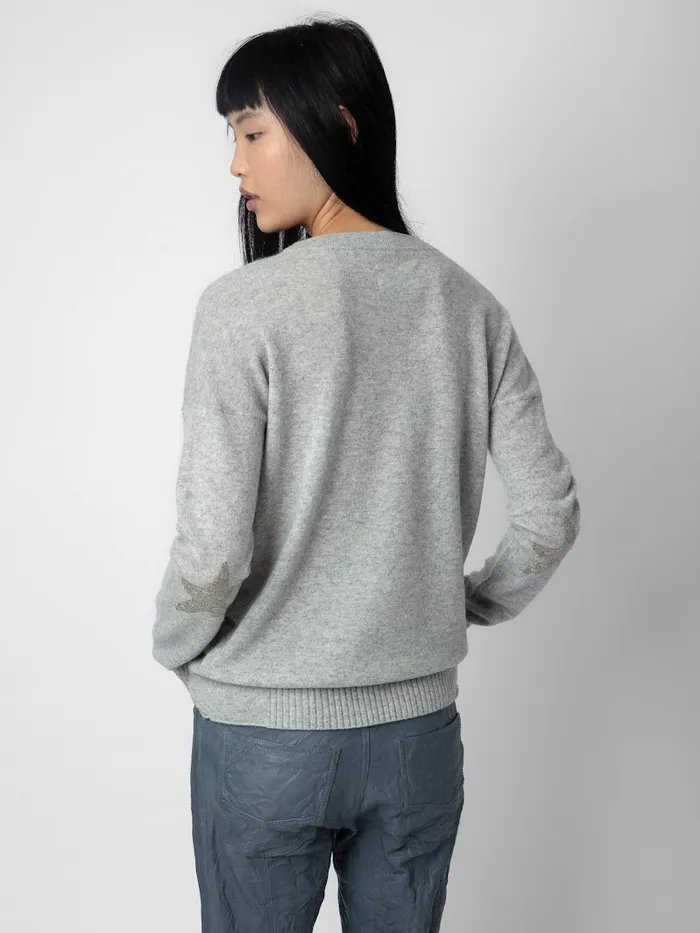 Women Zadig and Voltaire Sweaters and Cardigans Cici Patch Cashmere Sweater Gris Chine Clair