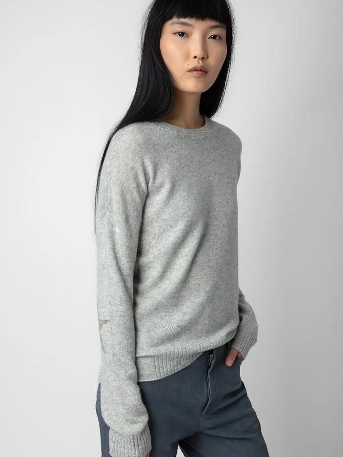 Women Zadig and Voltaire Sweaters and Cardigans Cici Patch Cashmere Sweater Gris Chine Clair