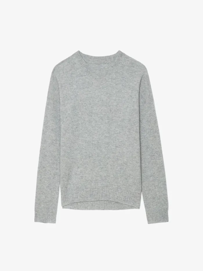 Women Zadig and Voltaire Sweaters and Cardigans Cici Patch Cashmere Sweater Gris Chine Clair