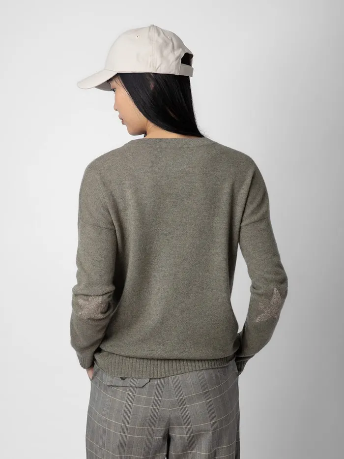 Women Zadig and Voltaire Sweaters and Cardigans Cici Patch Cashmere Sweater Kaki Clair